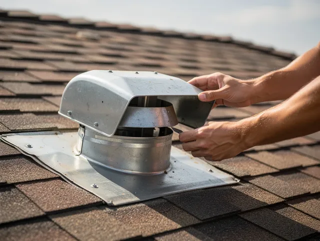 Dublin Dryer Vent Cleaning certified technician safely cleaning a roof-mounted dryer vent in Dublin