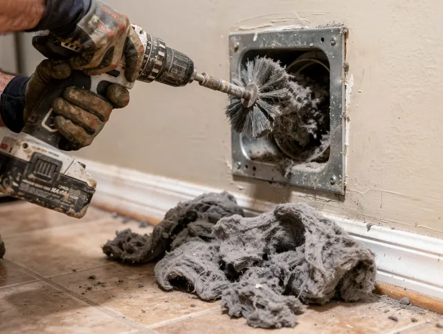 Certified Dublin Dryer Vent Cleaning technician performing dryer vent cleaning in Dublin