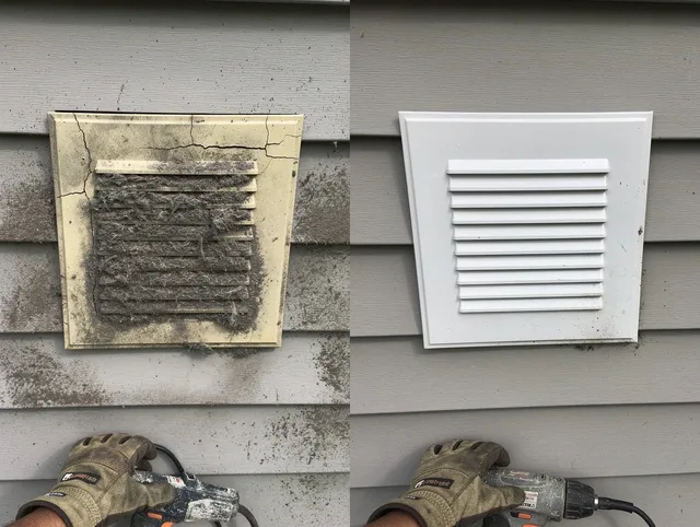 Dublin Dryer Vent Cleaning technician installing high-quality dryer vent cover at a residential property in Dublin