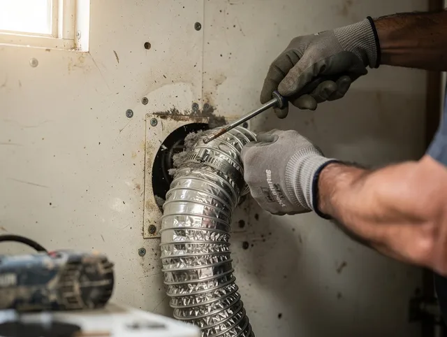 Dublin Dryer Vent Cleaning technician performing precise dryer vent hose installation in Dublin